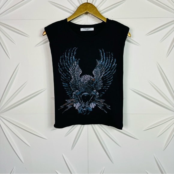Project Social T Washed Black Eagle Rocker Shoulder Pad Muscle Tee XS-Small - Picture 8 of 12